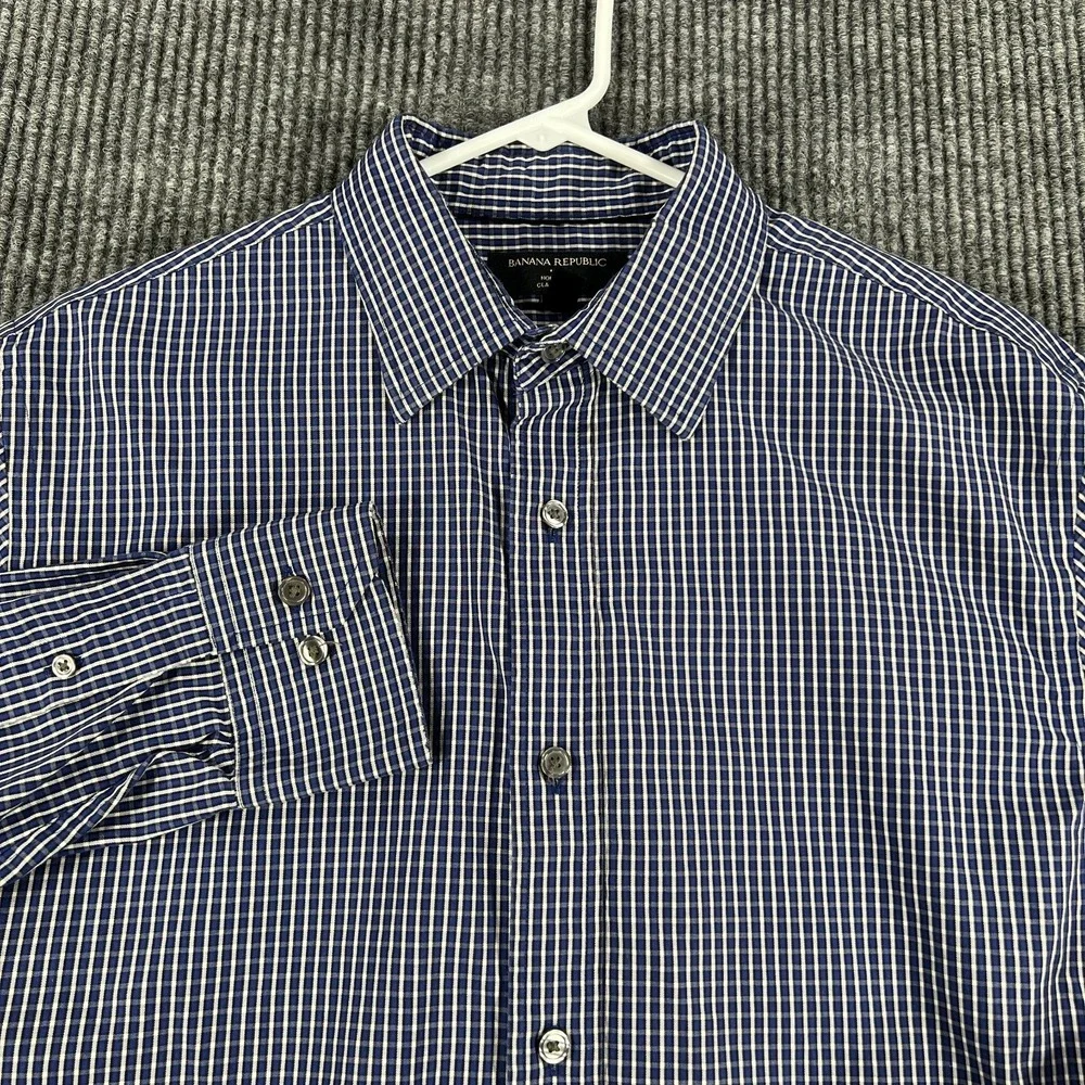 Banana Republic Shirt Mens Medium Blue Check Long Sleeve Button Up Classic Fit
